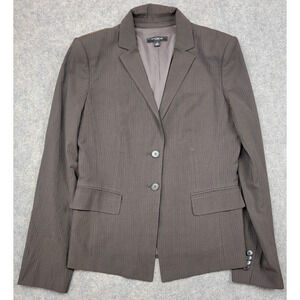 Ann Taylor Blazer Womens 6 Brown Pinstripe Virgin Wool Blend Jacket